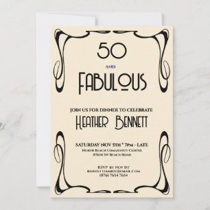 Invitation Art Déco Moderne 50 ans et Fantastique Anniversair