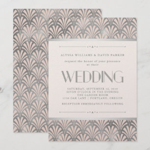 Invitation Art déco moderne Blush et Faux Mariage en argent