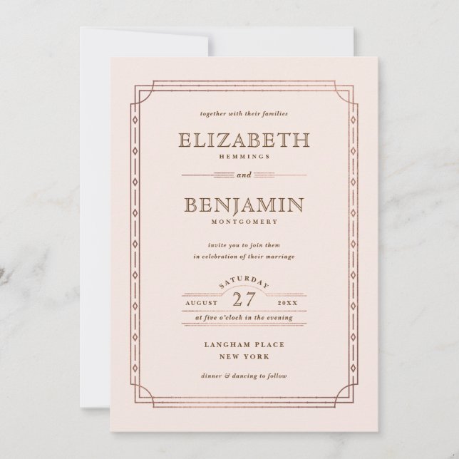 Invitation Art Déco moderne Gold Foil Bordure Brousset Mariag (Devant)