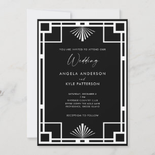 Invitation Art déco moderne Mariage noir et blanc