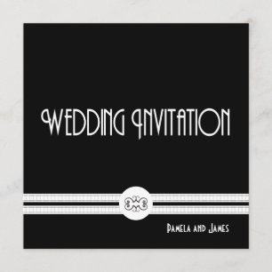 Invitation Art Déco Noir Chic noir et blanc Mariage formel