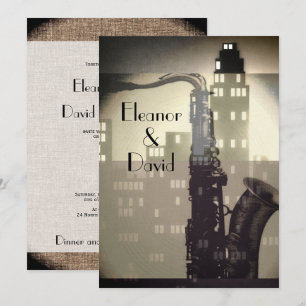 Invitation Art Déco noir et blanc skyline mariage glamour