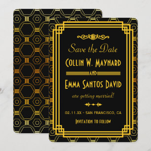 Invitation Art Déco Noir et Or Save The Date