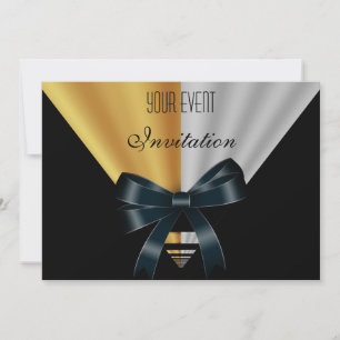 Invitation Art Déco Noir Ruban Doré