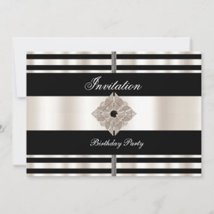 Invitation Art Déco Noir Sépia Crème Rayure