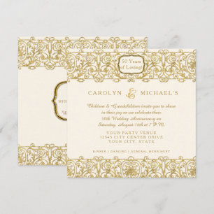 Invitation Art Déco Nouveau 50e Anniversaire Doré Crème