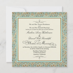Invitation Art Déco Nouveau Faux Or Floral Dentelle Damas