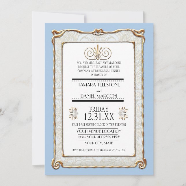 Invitation Art Déco Nouveau Gatsby Style Or en dentelle Look (Devant)