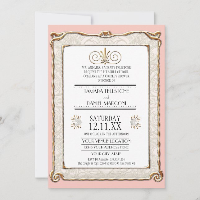 Invitation Art Déco Nouveau Gatsby Style Or en dentelle Look (Devant)
