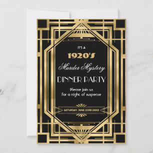 Invitation Art Déco Nouveau Meurtre Partie Mystère Or Noir