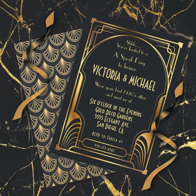Invitation Art Déco Nouveau Speak Easy Party Gold & Black (Créateur téléchargé)