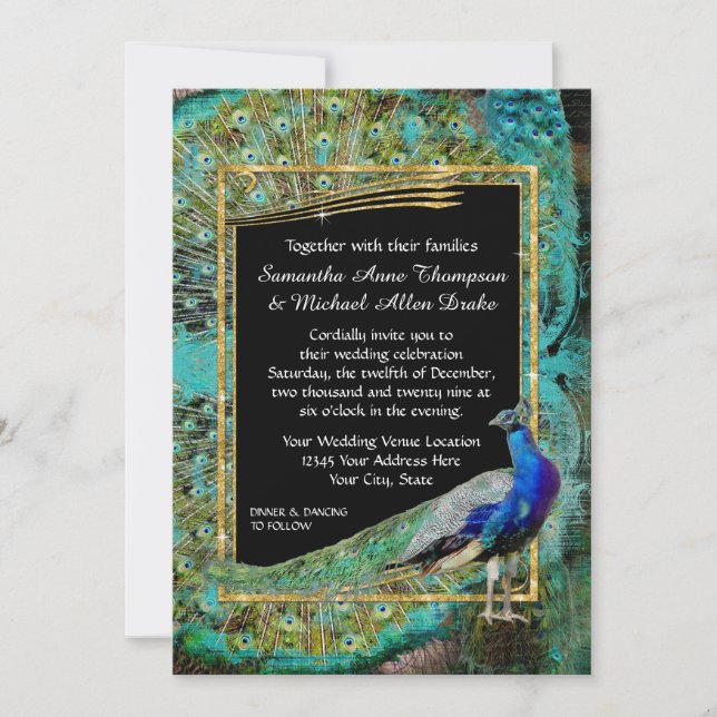 Invitation Art Déco Peacock Glam Old Hollywood Regency (Devant)