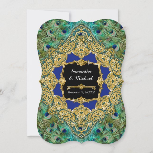 Invitation Art Déco Peacock Gold Parties scintillant Old Holl (Dos)