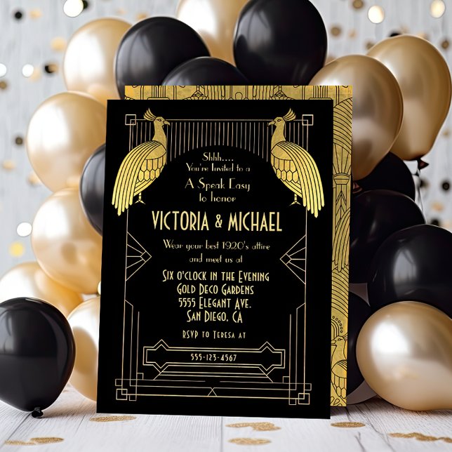 Invitation Art Déco Peacock Speer Easy Party Gold & Black (Créateur téléchargé)