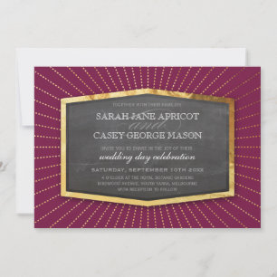 Invitation ART DECO Plum de canneberge grise MARIAGE d'or