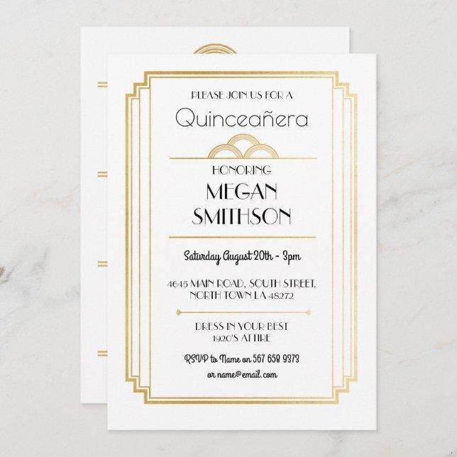 Invitation Art déco Quinceanera (Devant / Derrière)