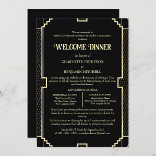 Invitation Art Déco Répétition Noire Bienvenue Dîner Invitati
