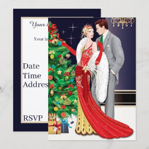 Invitation art déco rétro vintage Noël