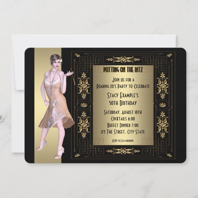 Invitation Art déco Roaring 20's Birthday Party (Devant)
