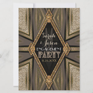 Invitation Art Déco Romantique Rustique Or Fiançailles
