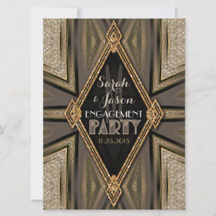 Invitation Art Déco Rustique Gold Romance Fiançailles