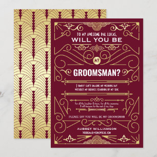 Invitation Art Déco Serez-Vous Mon Groomsman Gold Burgundy