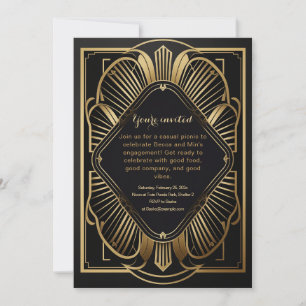 Invitation Art déco soirée noir & or