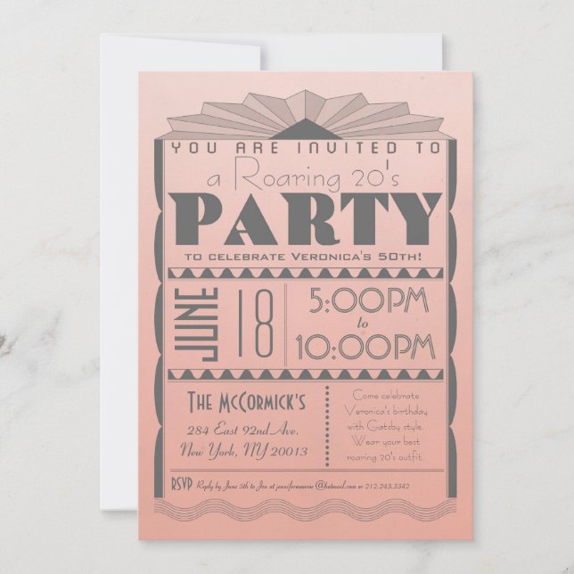 Invitation Art Déco - Style Gatsby - Texte personn (Devant)