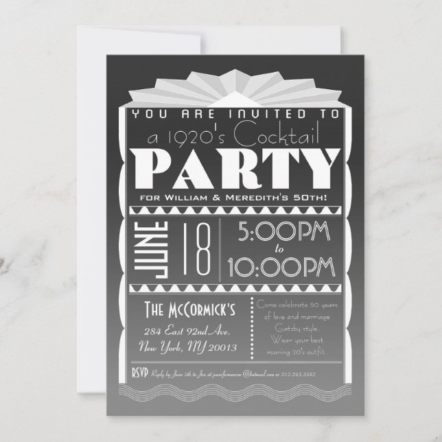 Invitation Art Déco - Style Gatsby - Texte personn (Devant)