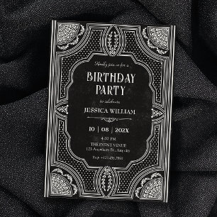 Invitation Art déco vintage noir pour anniversaire