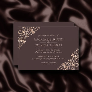 Invitation Art déco Vintage   Rose de cuivre Brown Mariage or
