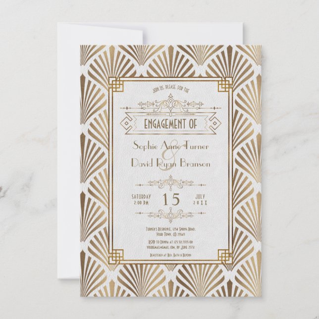 Invitation Art Déco White Gatsby 1920's Engagement Party (Devant)