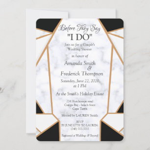 Invitation Art en or noir \ Mariage sous la douche en marbre 