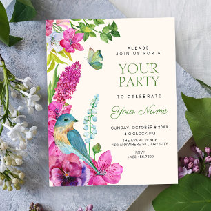 Invitation art floral d'oiseaux