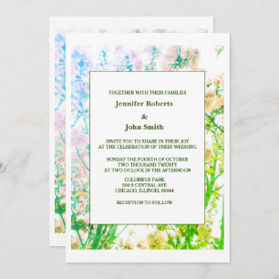 Invitation Art Floral Sage Vert Blanc Élégant Mariage