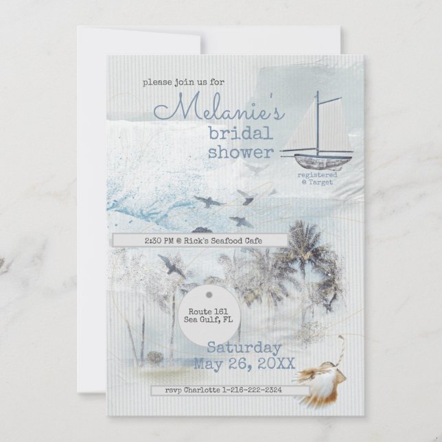 Invitation Art Journal Coastal Collage Bridal Shower (Devant)