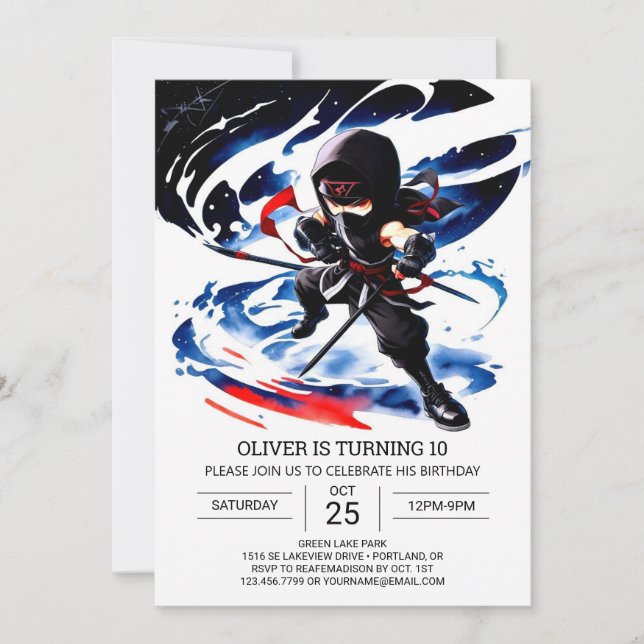 Invitation Art Martial moderne de Ninja Anniversaire (Devant)