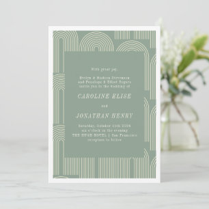 Invitation Art moderne Arch Line Sage Vert Mariage formel