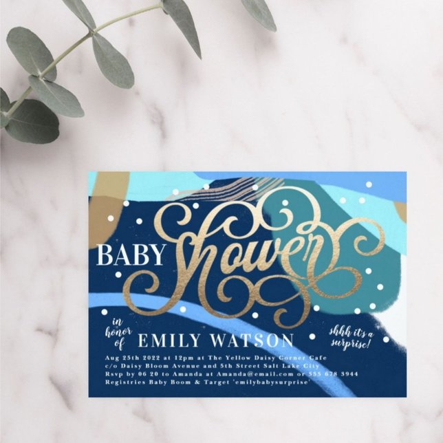 Invitation Art moderne Surprise Boy Gold Letters Baby shower (Créateur téléchargé)