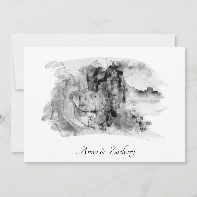 Invitation *~* Art Montagnes japonaises RSVP QR AR27 Mariage (Devant)