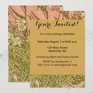 Invitation Art Nouveau Alphonse Mucha Fleurs de carnation flo