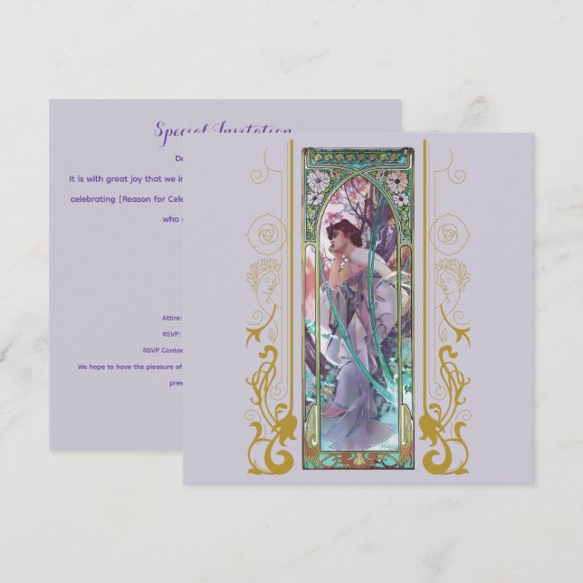 Invitation Art Nouveau Alphonse Mucha pour toute occasion (Devant / Derrière)