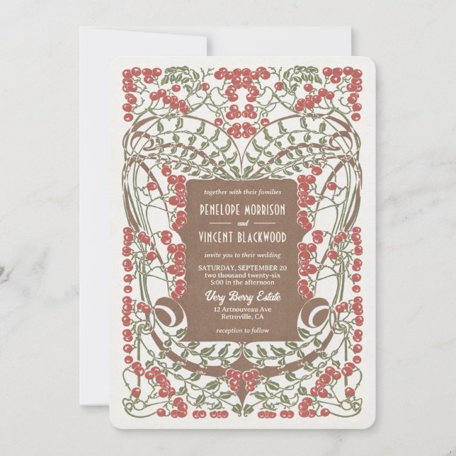 Invitation Art Nouveau Août Berries Élégance Mariage (Devant)