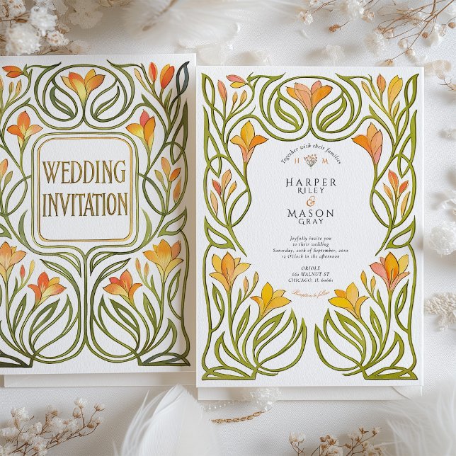 Invitation Art Nouveau Art Nouveau Orange Lily Mariage (Créateur téléchargé)