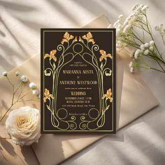 Invitation Art nouveau dark brown elegant wedding