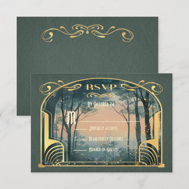 Invitation Art nouveau de la forêt enchantée RSVP (Devant / Derrière)