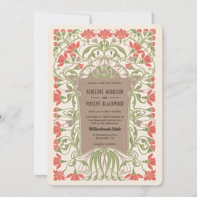 Invitation Art Nouveau Élégance florale (Devant)