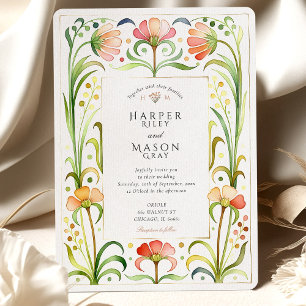 Invitation Art Nouveau Fleur sauvage Mariage d'or artistique
