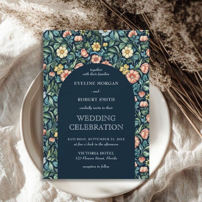 Invitation Art Nouveau floral moderne William Morris mariage (Modern floral Art Nouveau William Morris wedding Invitation)