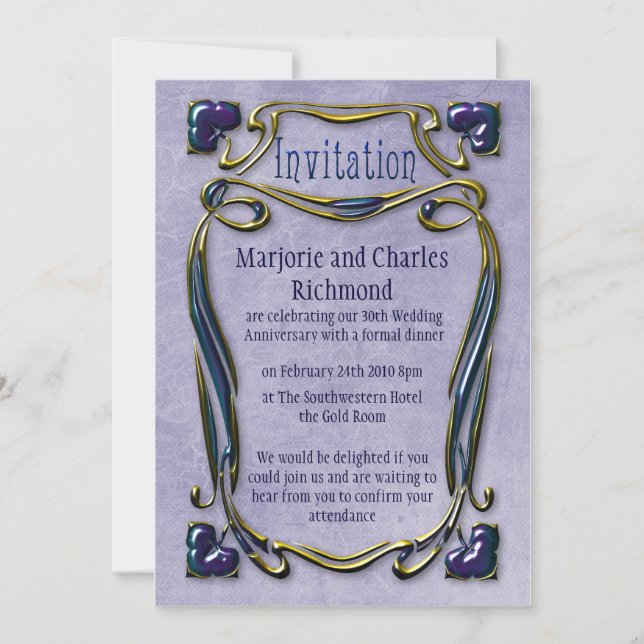 Invitation Art Nouveau Gold & Blue (Devant)